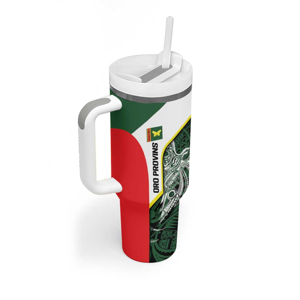Personalised PNG Oro Province Tumbler With Handle Bird of Paradise Tattoo Flag Motif LT9 - Polynesian Pride