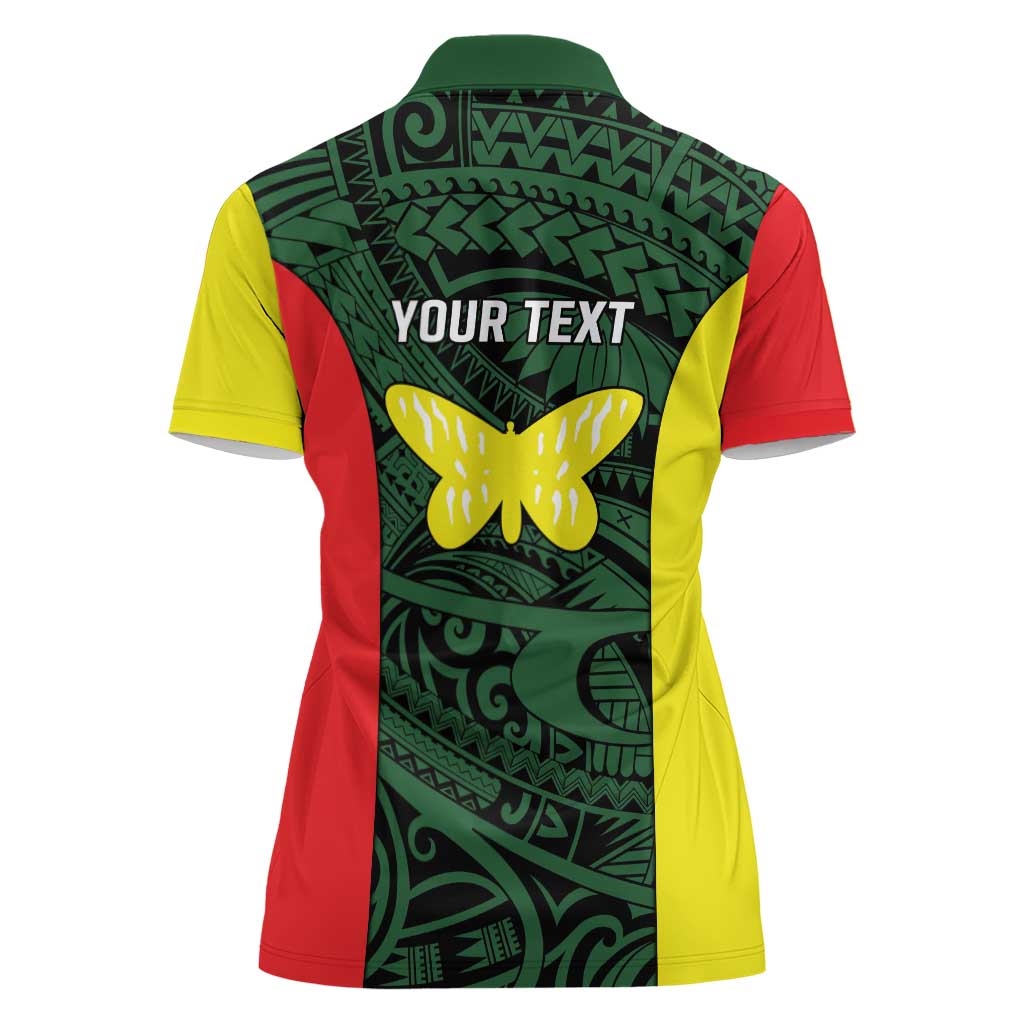 Personalised PNG Oro Province Women Polo Shirt Bird of Paradise Tattoo Flag Motif LT9 - Polynesian Pride