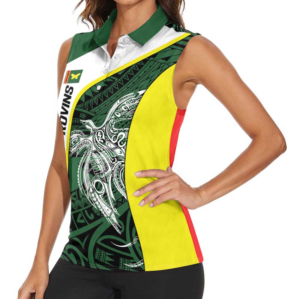 Personalised PNG Oro Province Women Sleeveless Polo Shirt Bird of Paradise Tattoo Flag Motif LT9 - Polynesian Pride