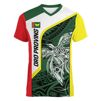 Personalised PNG Oro Province Women V-Neck T-Shirt Bird of Paradise Tattoo Flag Motif LT9 Female Green - Polynesian Pride