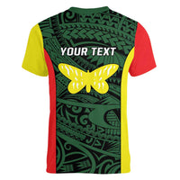 Personalised PNG Oro Province Women V-Neck T-Shirt Bird of Paradise Tattoo Flag Motif LT9 - Polynesian Pride