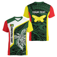 Personalised PNG Oro Province Women V-Neck T-Shirt Bird of Paradise Tattoo Flag Motif LT9 - Polynesian Pride