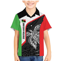 Personalised PNG Southern Highlands Province Family Matching Mermaid Dress and Hawaiian Shirt Bird of Paradise Tattoo Flag Motif LT9 Son's Shirt Red - Polynesian Pride