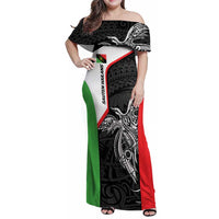 Personalised PNG Southern Highlands Province Family Matching Off Shoulder Maxi Dress and Hawaiian Shirt Bird of Paradise Tattoo Flag Motif LT9 Mom's Dress Red - Polynesian Pride