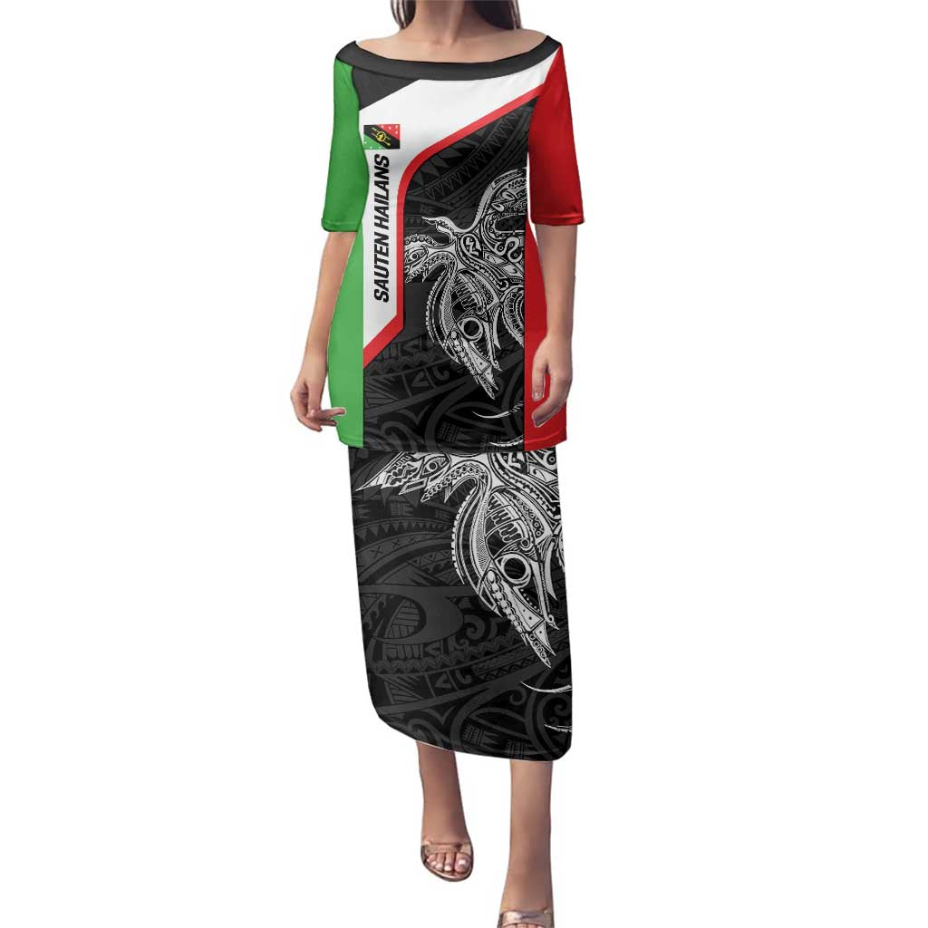 Personalised PNG Southern Highlands Province Family Matching Puletasi and Hawaiian Shirt Bird of Paradise Tattoo Flag Motif LT9 Mom's Dress Red - Polynesian Pride