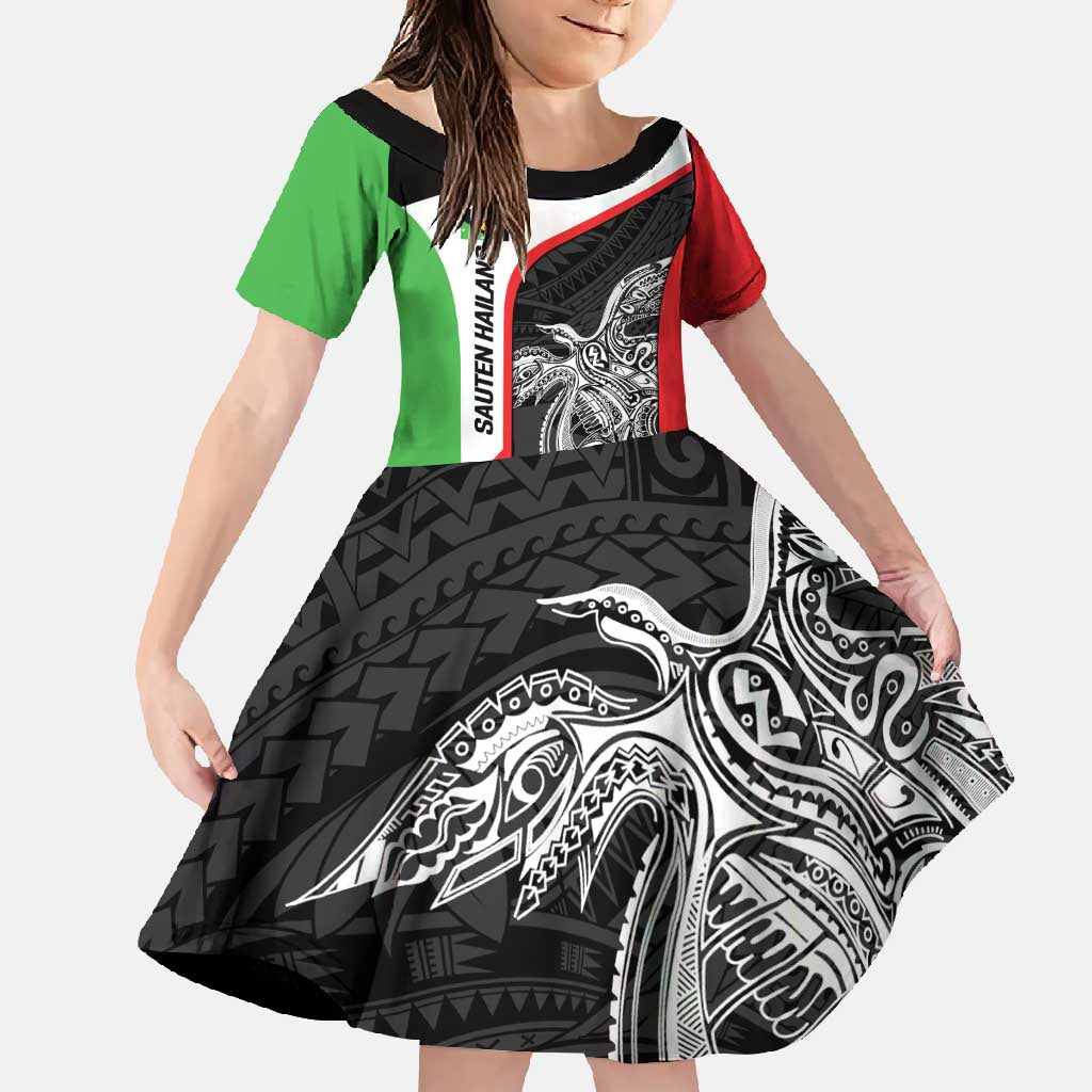 Personalised PNG Southern Highlands Province Family Matching Tank Maxi Dress and Hawaiian Shirt Bird of Paradise Tattoo Flag Motif LT9 Daughter's Dress Red - Polynesian Pride
