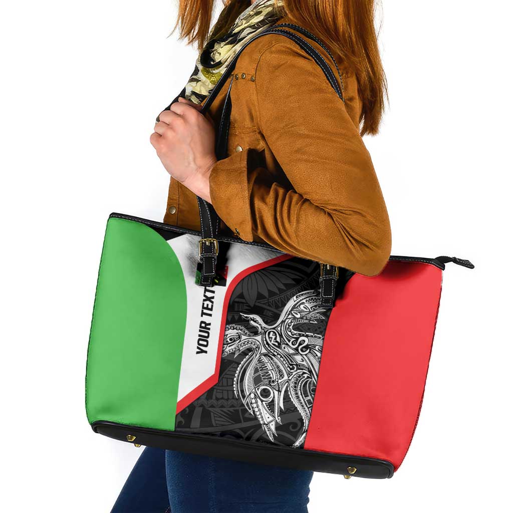Personalised PNG Southern Highlands Province Leather Tote Bag Bird of Paradise Tattoo Flag Motif LT9 Red - Polynesian Pride