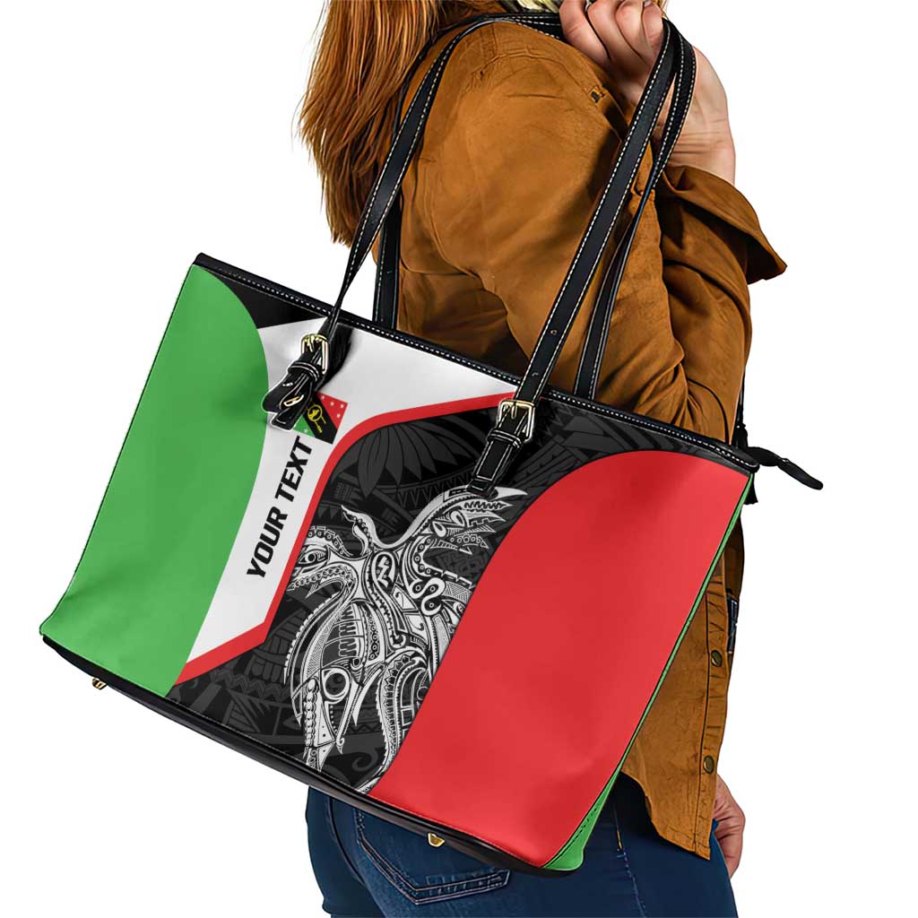 Personalised PNG Southern Highlands Province Leather Tote Bag Bird of Paradise Tattoo Flag Motif LT9 - Polynesian Pride
