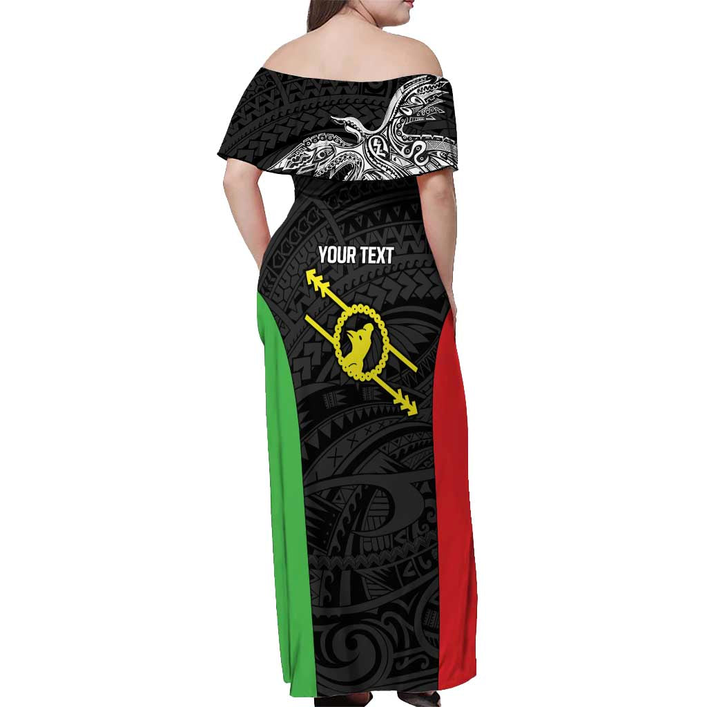 Personalised PNG Southern Highlands Province Off Shoulder Maxi Dress Bird of Paradise Tattoo Flag Motif LT9 - Polynesian Pride
