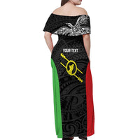 Personalised PNG Southern Highlands Province Off Shoulder Maxi Dress Bird of Paradise Tattoo Flag Motif LT9 - Polynesian Pride