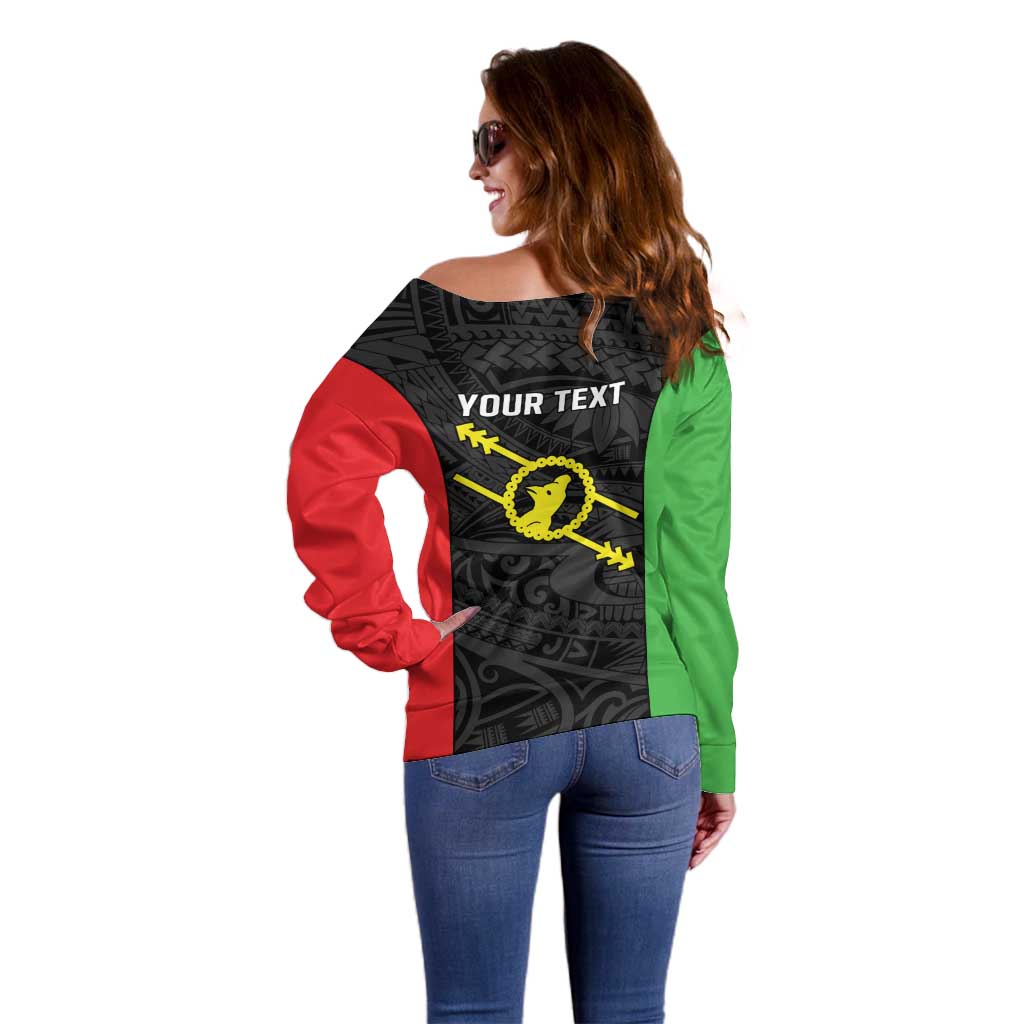 Personalised PNG Southern Highlands Province Off Shoulder Sweater Bird of Paradise Tattoo Flag Motif LT9 - Polynesian Pride