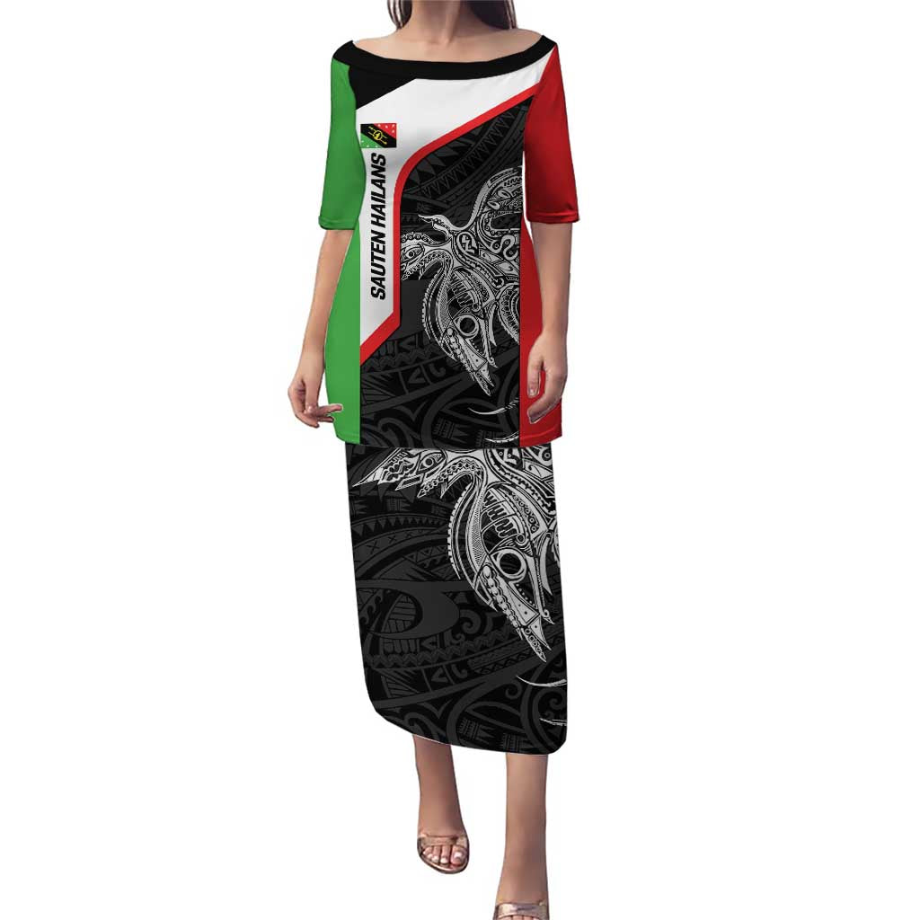 Personalised PNG Southern Highlands Province Puletasi Bird of Paradise Tattoo Flag Motif LT9 Long Dress Red - Polynesian Pride