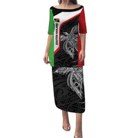 Personalised PNG Southern Highlands Province Puletasi Bird of Paradise Tattoo Flag Motif LT9 Long Dress Red - Polynesian Pride