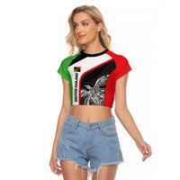 Personalised PNG Southern Highlands Province Raglan Cropped T Shirt Bird of Paradise Tattoo Flag Motif LT9 Female Red - Polynesian Pride
