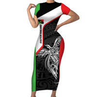 Personalised PNG Southern Highlands Province Short Sleeve Bodycon Dress Bird of Paradise Tattoo Flag Motif LT9 Long Dress Red - Polynesian Pride
