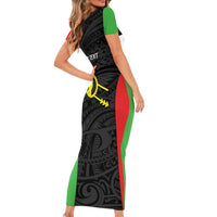 Personalised PNG Southern Highlands Province Short Sleeve Bodycon Dress Bird of Paradise Tattoo Flag Motif LT9 - Polynesian Pride