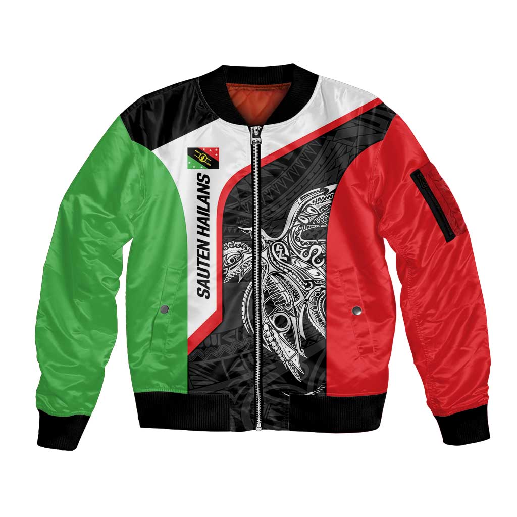 Personalised PNG Southern Highlands Province Sleeve Zip Bomber Jacket Bird of Paradise Tattoo Flag Motif - Polynesian Pride