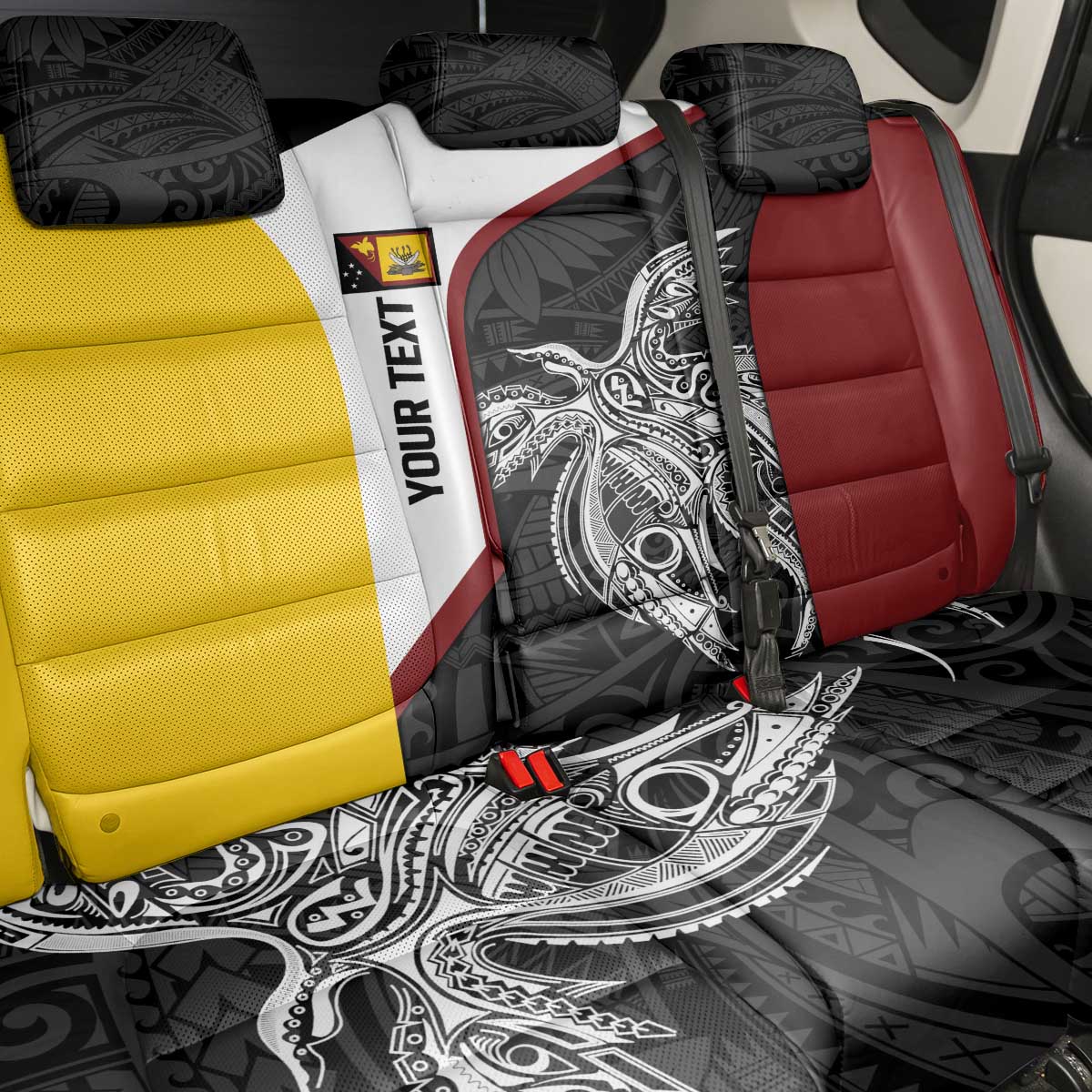 Personalised PNG Western Province Back Car Seat Cover Bird of Paradise Tattoo Flag Motif LT9 - Polynesian Pride