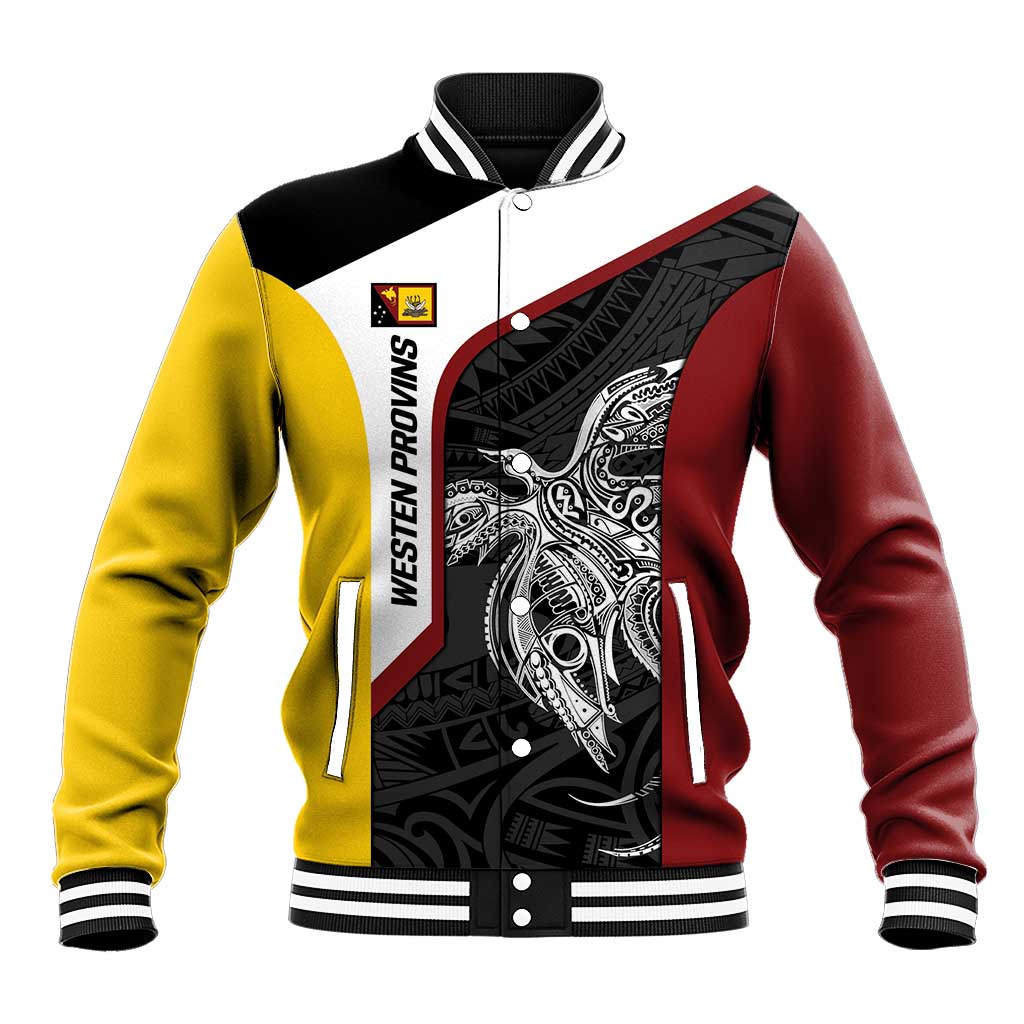 Personalised PNG Western Province Baseball Jacket Bird of Paradise Tattoo Flag Motif LT9 Unisex Red - Polynesian Pride