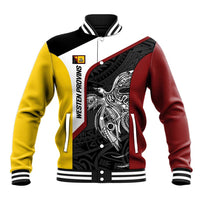 Personalised PNG Western Province Baseball Jacket Bird of Paradise Tattoo Flag Motif LT9 Unisex Red - Polynesian Pride