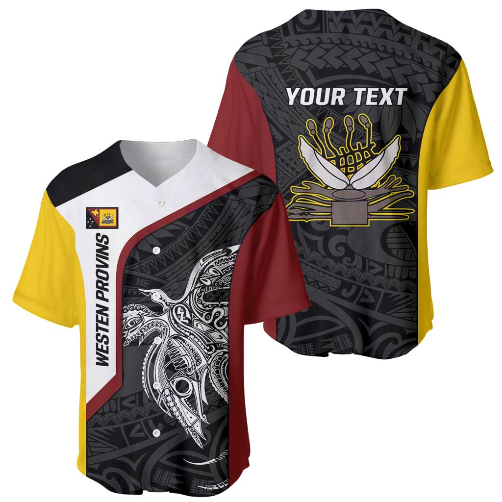 Personalised PNG Western Province Baseball Jersey Bird of Paradise Tattoo Flag Motif LT9 - Polynesian Pride