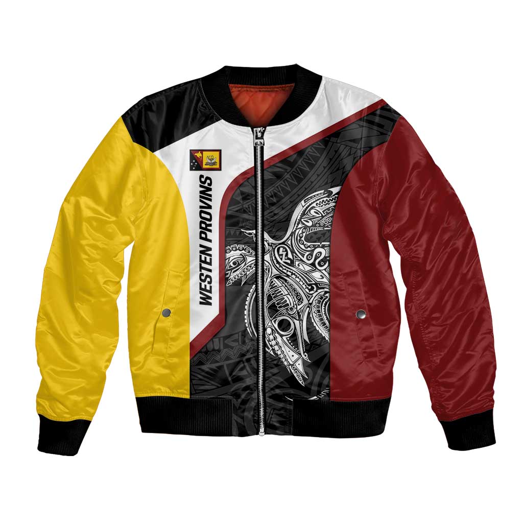 Personalised PNG Western Province Bomber Jacket Bird of Paradise Tattoo Flag Motif LT9 Unisex Red - Polynesian Pride