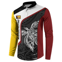 Personalised PNG Western Province Button Sweatshirt Bird of Paradise Tattoo Flag Motif LT9 - Polynesian Pride