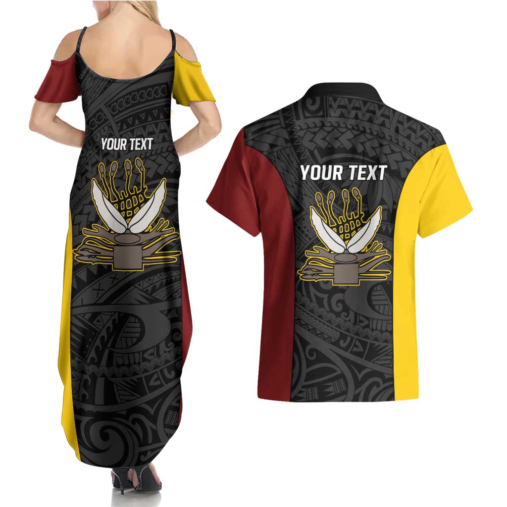 Personalised PNG Western Province Couples Matching Summer Maxi Dress and Hawaiian Shirt Bird of Paradise Tattoo Flag Motif LT9 - Polynesian Pride