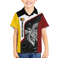 Personalised PNG Western Province Family Matching Off The Shoulder Long Sleeve Dress and Hawaiian Shirt Bird of Paradise Tattoo Flag Motif LT9 Son's Shirt Red - Polynesian Pride