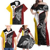 Personalised PNG Western Province Family Matching Off Shoulder Maxi Dress and Hawaiian Shirt Bird of Paradise Tattoo Flag Motif LT9 - Polynesian Pride