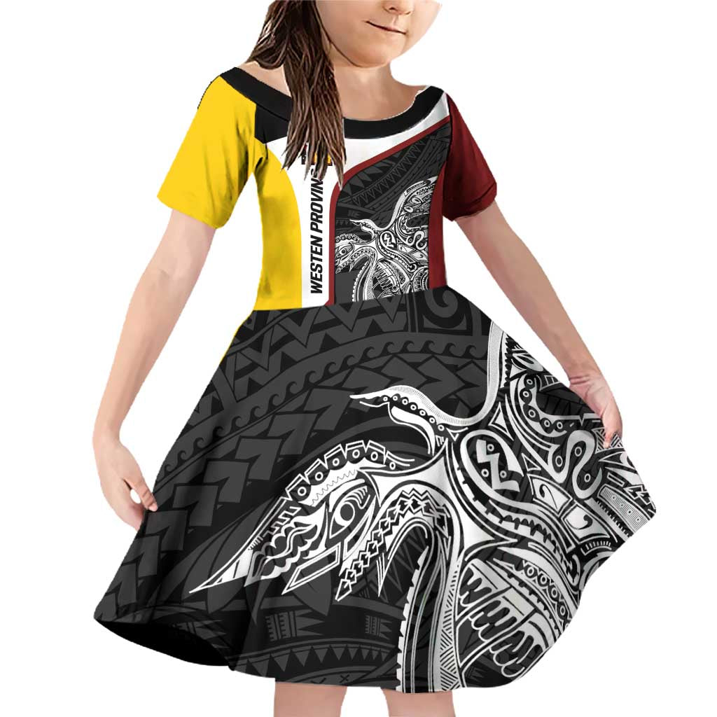 Personalised PNG Western Province Family Matching Off Shoulder Short Dress and Hawaiian Shirt Bird of Paradise Tattoo Flag Motif LT9 Daughter's Dress Red - Polynesian Pride