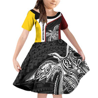 Personalised PNG Western Province Family Matching Off Shoulder Short Dress and Hawaiian Shirt Bird of Paradise Tattoo Flag Motif LT9 Daughter's Dress Red - Polynesian Pride