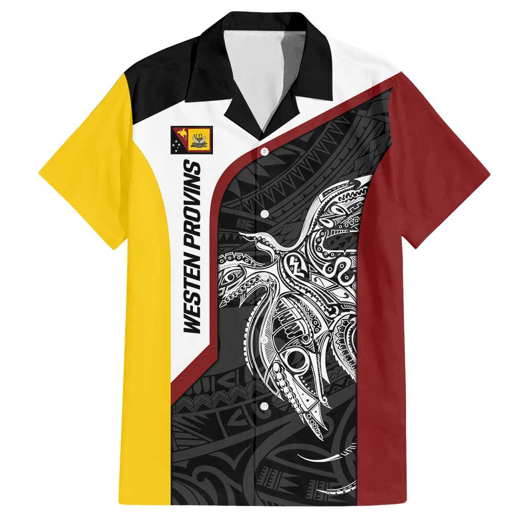 Personalised PNG Western Province Family Matching Off Shoulder Short Dress and Hawaiian Shirt Bird of Paradise Tattoo Flag Motif LT9 Dad's Shirt - Short Sleeve Red - Polynesian Pride
