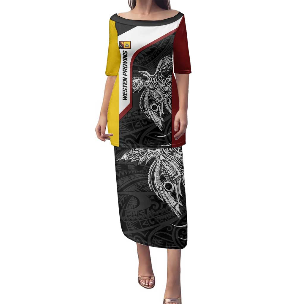 Personalised PNG Western Province Family Matching Puletasi and Hawaiian Shirt Bird of Paradise Tattoo Flag Motif LT9 Mom's Dress Red - Polynesian Pride