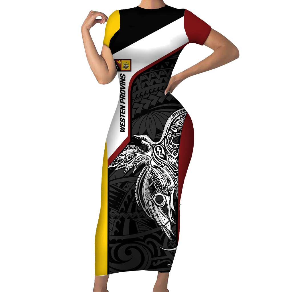 Personalised PNG Western Province Family Matching Short Sleeve Bodycon Dress and Hawaiian Shirt Bird of Paradise Tattoo Flag Motif LT9 Mom's Dress Red - Polynesian Pride