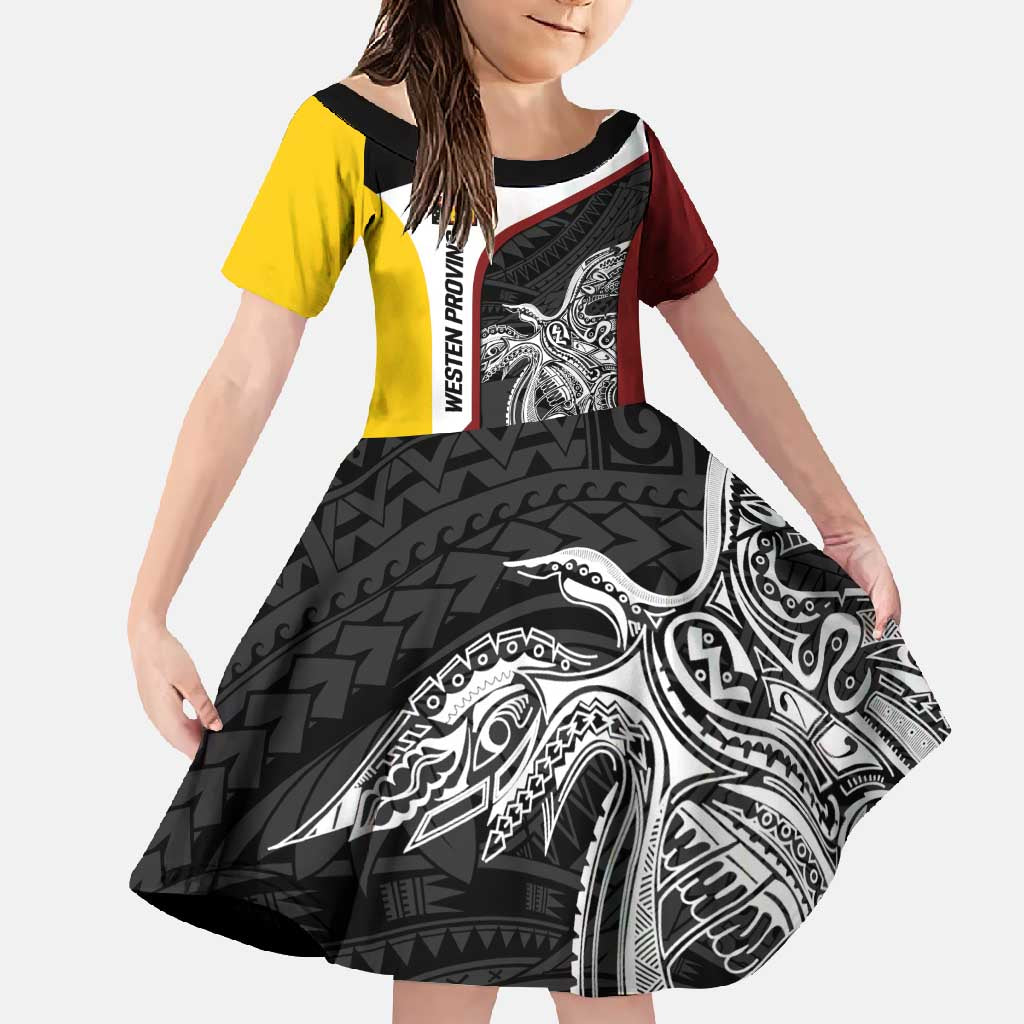 Personalised PNG Western Province Family Matching Summer Maxi Dress and Hawaiian Shirt Bird of Paradise Tattoo Flag Motif LT9 Daughter's Dress Red - Polynesian Pride