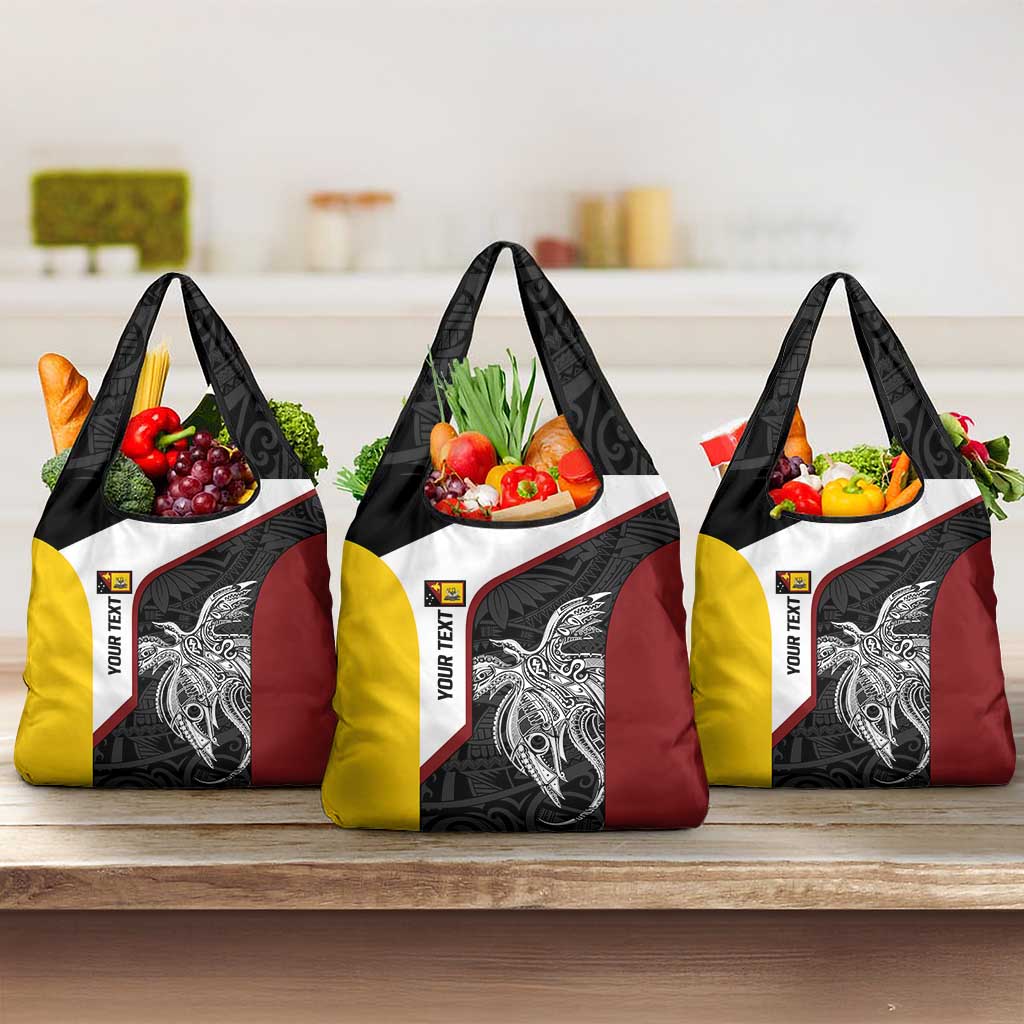 Personalised PNG Western Province Grocery Bag Bird of Paradise Tattoo Flag Motif LT9 3-pack One Size Red - Polynesian Pride
