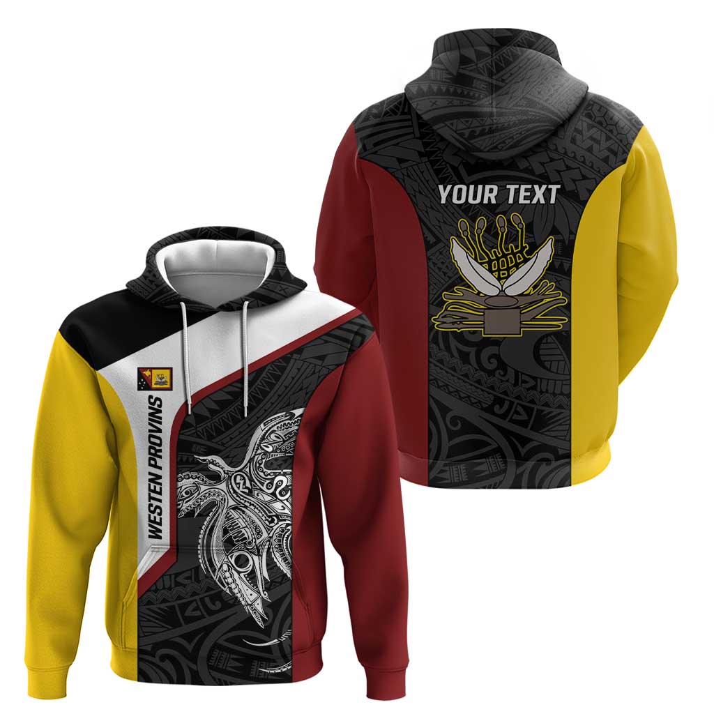 Personalised PNG Western Province Hoodie Bird of Paradise Tattoo Flag Motif LT9 - Polynesian Pride