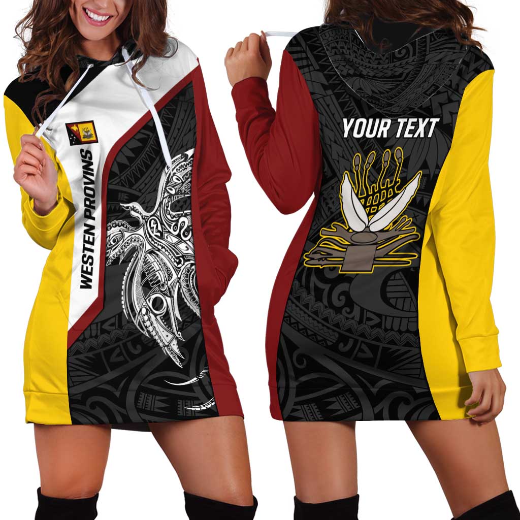 Personalised PNG Western Province Hoodie Dress Bird of Paradise Tattoo Flag Motif LT9 - Polynesian Pride