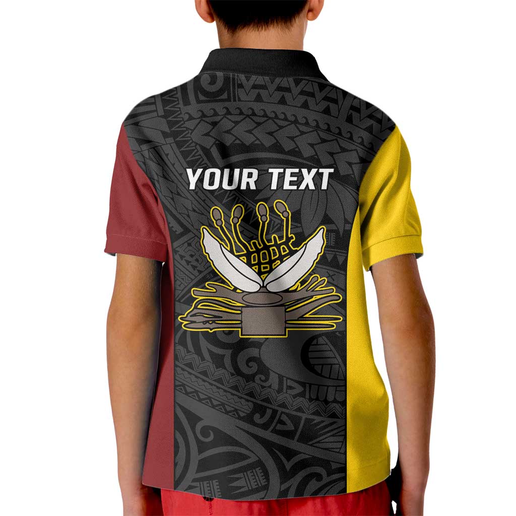 Personalised PNG Western Province Kid Polo Shirt Bird of Paradise Tattoo Flag Motif LT9 - Polynesian Pride