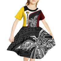 Personalised PNG Western Province Kid Short Sleeve Dress Bird of Paradise Tattoo Flag Motif LT9 - Polynesian Pride