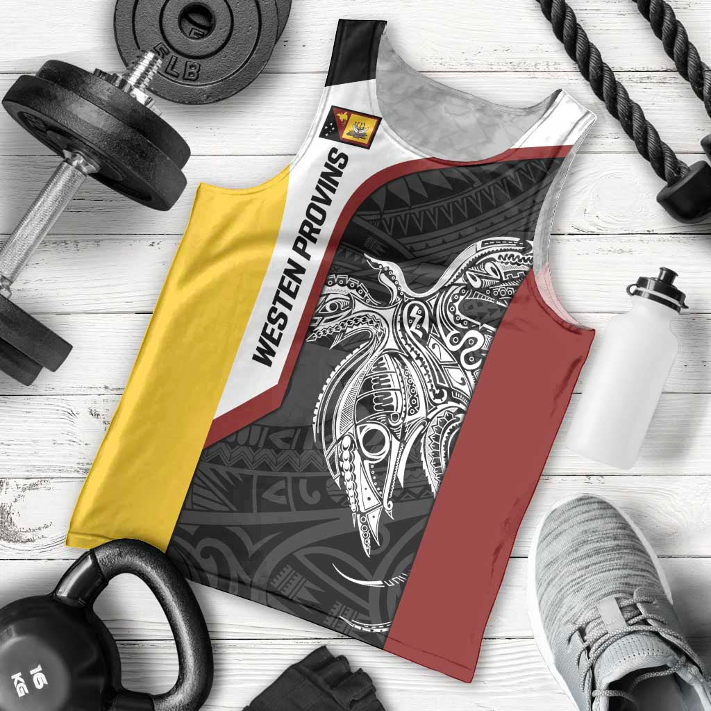 Personalised PNG Western Province Men Tank Top Bird of Paradise Tattoo Flag Motif LT9 - Polynesian Pride