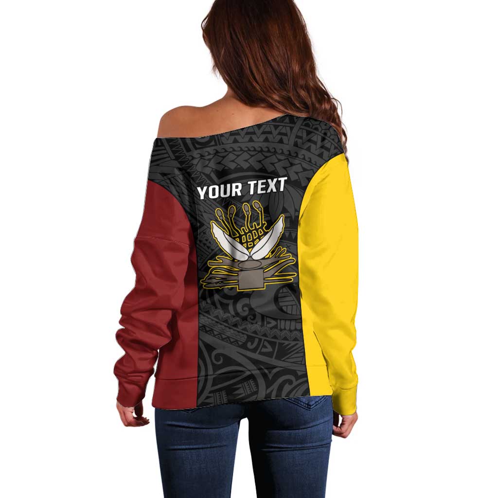 Personalised PNG Western Province Off Shoulder Sweater Bird of Paradise Tattoo Flag Motif LT9 - Polynesian Pride