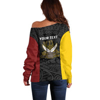 Personalised PNG Western Province Off Shoulder Sweater Bird of Paradise Tattoo Flag Motif LT9 - Polynesian Pride