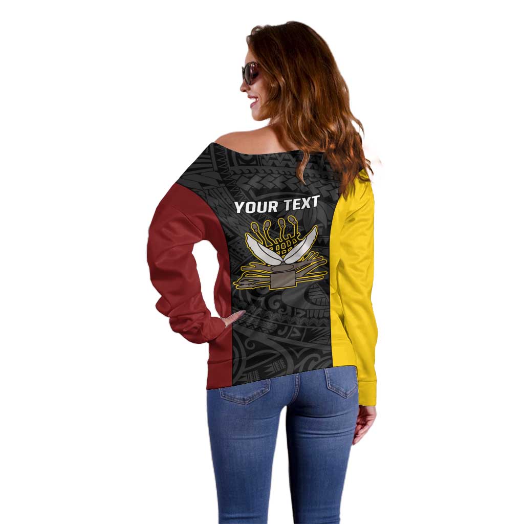Personalised PNG Western Province Off Shoulder Sweater Bird of Paradise Tattoo Flag Motif LT9 - Polynesian Pride