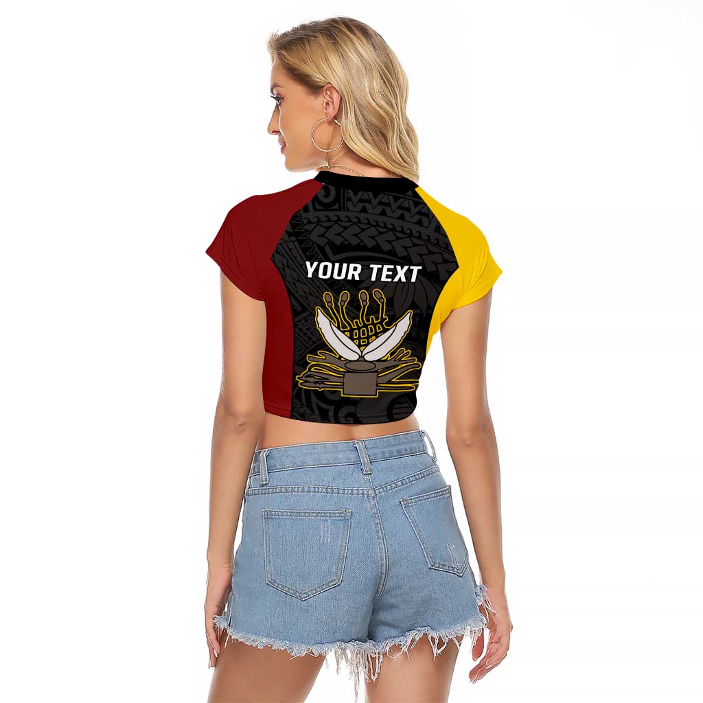 Personalised PNG Western Province Raglan Cropped T Shirt Bird of Paradise Tattoo Flag Motif LT9 - Polynesian Pride