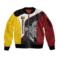 Personalised PNG Western Province Sleeve Zip Bomber Jacket Bird of Paradise Tattoo Flag Motif LT9 Unisex Red - Polynesian Pride