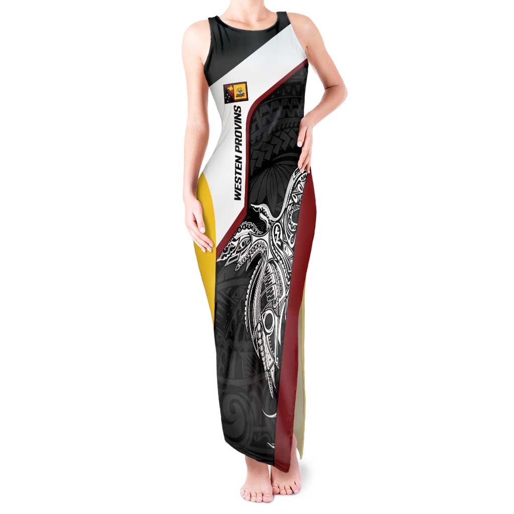 Personalised PNG Western Province Tank Maxi Dress Bird of Paradise Tattoo Flag Motif - Polynesian Pride