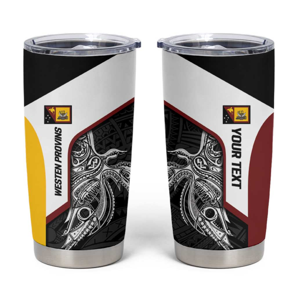 Personalised PNG Western Province Tumbler Cup Bird of Paradise Tattoo Flag Motif - Polynesian Pride