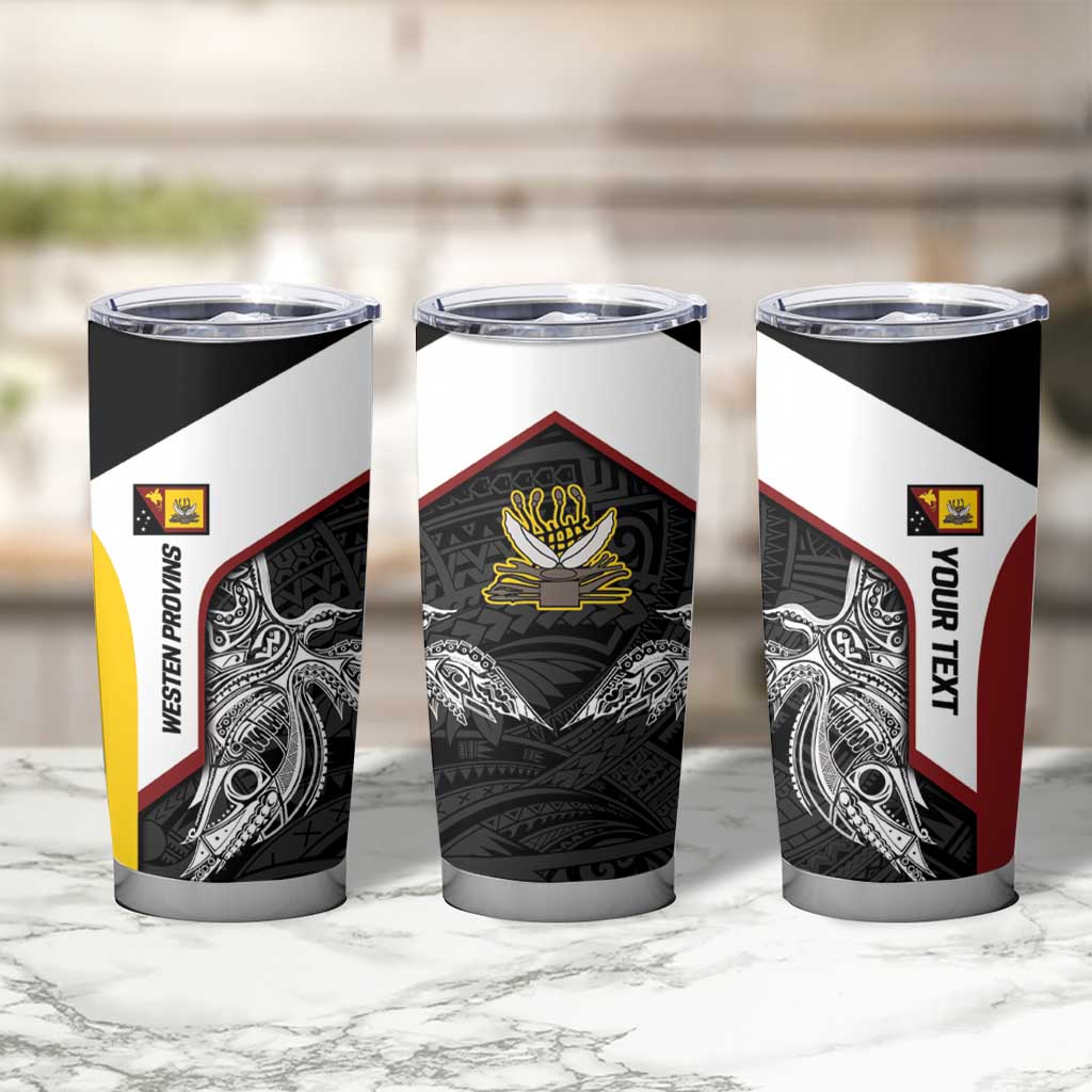 Personalised PNG Western Province Tumbler Cup Bird of Paradise Tattoo Flag Motif LT9 - Polynesian Pride